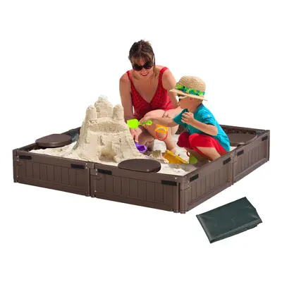 Outsunny Kids Outdoor Sandbox w/ Canopy Backyard for years old Brown