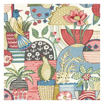 (Blue/Red) Fika Blissful Birds Wallpaper Fine Decor