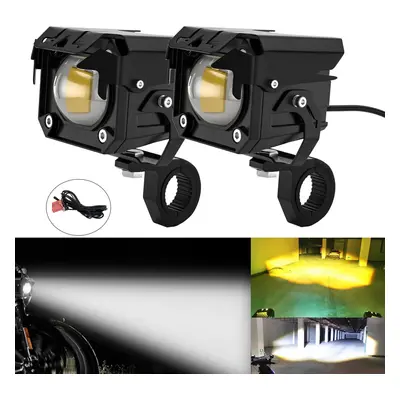 2Pcs Motorcycle LED Auxiliary Hi/Lo Beam Strobe Double Colors Fog Light Aluminum Alloy Safety Dr