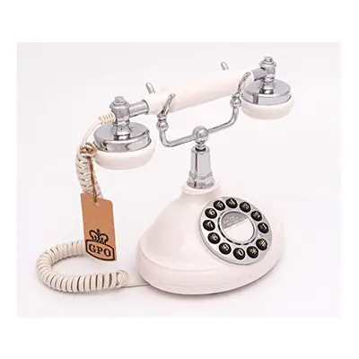 GPO Opal Nostalgic Vintage Push-Button Telephone with Curly Cord - Cream & Chrome