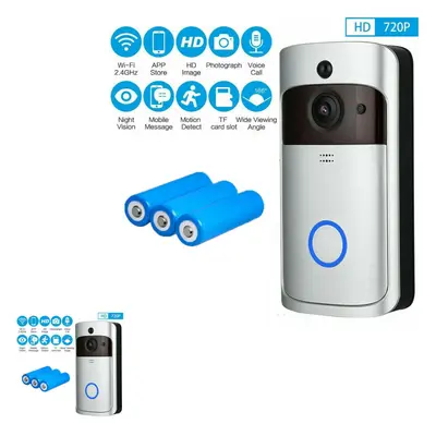 SILVER WIRELESS WIFI VIDEO DOORBELL SMART PHONE INTERCOM + BATTERIES