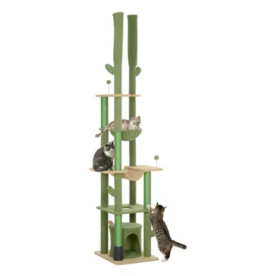 PawHut 225-255cm Floor to Ceiling Cat Tree w/ Hammocks, Cat House, Green