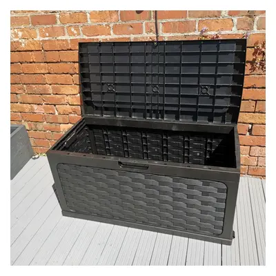 335 Litre Rattan Style Garden Cushion Storage Box with Sit on Lid Ã¢ÂÂ Black