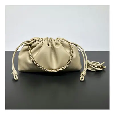 (Sand color, 23-5.5-17cm) New Chinese Messenger Women's Bag Cowhide Blessing Bag Bucket Bag Pump