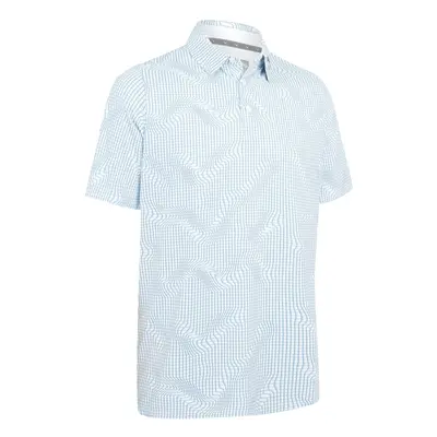 (M, Bright White) Callaway Golf Mens Warped Gingham Print Wicking Stretch Golf Polo Shirt