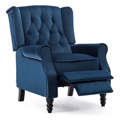 (Blue, Velvet) ALTHORPE WING BACK FIRESIDE RECLINER VELVET / LEATHER MANUAL ARMCHAIR SOFA CHAIR