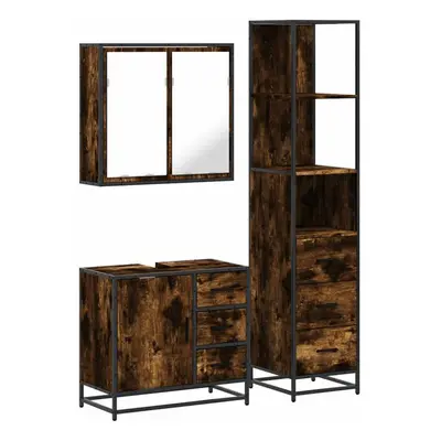 (smoked oak) vidaXL Piece Bathroom Furniture Set Black Engineered Wood bathroom cabinet