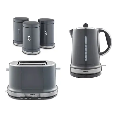 Tower Belle Kettle, Slice Toaster & Canisters in Graphite Grey