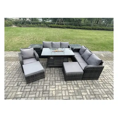 Fimous Seater Rattan Garden Furniture Set Gas Fire Pit Dining Table Seater Sofa Set Indoor Outdo