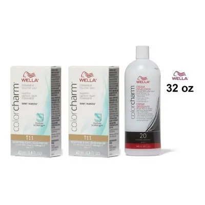 (T11+T11+Dev(Vol.20)32oz) Wella Color Charm T11 Lightest Beige Blonde Hair Toner