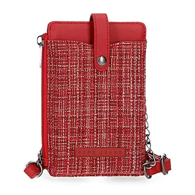 Pepe Jeans Oana Red Mobile Shoulder Bag 9,5x16,5 cm Polyester with Synthetic Leather details