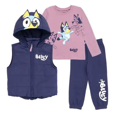 Bluey Toddler Girls Zip Up T-Shirt and Jogger Fleece Pants Piece Blu