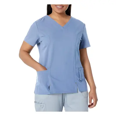 Dickies Women's Plus Size Xtreme Stretch V-Neck Scrubs Shirt Ceil Blu