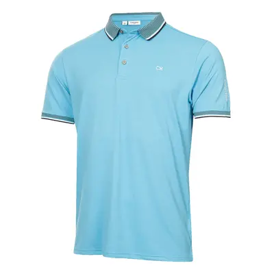 (S, Aquarius) Calvin Klein Mens Rockland Moisture Wicking Easy Care Golf Polo Shirt