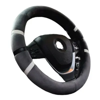 (Grey) 36/38cm Car Steering Wheel Covers Winter Warm Plush Protector Four Colors Universal