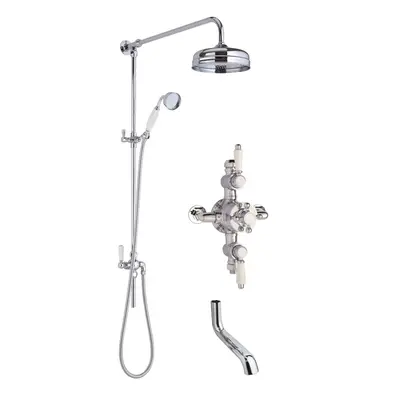 Traditional Shower Triple Exposed Valve with Rigid Riser Shower & Bath Spout Set - Chrome/White 