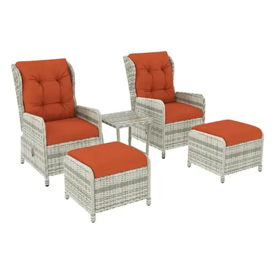 Outsunny Recliner Rattan Garden Furniture w/ Two-tier Table, Orange