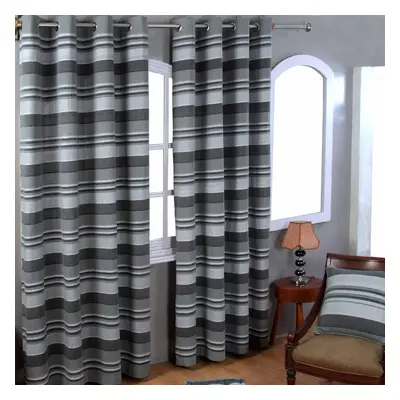 (W 167cm x Drop 228cm, Grey) Cotton Morocco Striped Curtains