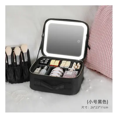 (Small black (built -in battery with LED light mirror)) Niceland With A Lamp, Makeup Box With A 