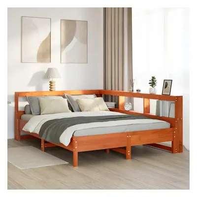 vidaXL Bookcase Bed without Mattress Wax Brown 135x190 cm Solid Wood Pine bed