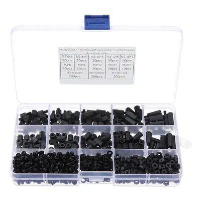 M3NH16 780Pcs M3 Nylon Screw Black Hex Screw Nut Nylon PCB Standoff Assortment Kit