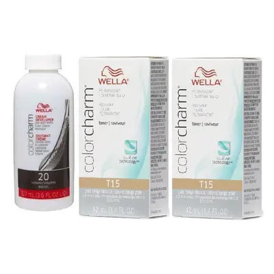 (T15+T15+Dev (Vol. 20) 3.6oz) Wella Color Charm T28 Natural Blonde Permanent Liquid Hair Toner