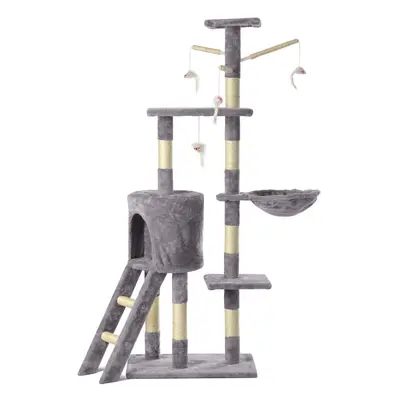 (Grey) Cat Tree With Scratching Post, Hanging Toys & Ladder