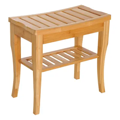 HOMCOM 45cm 2-Tier Slatted Shower Bench Storage Seat w/ Legs Safe