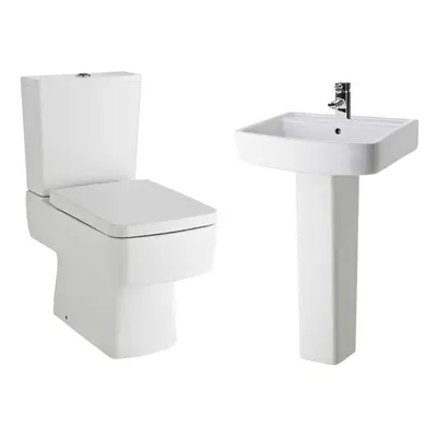 Optic Square Ceramic Bundle - Compact Semi Flush to Wall Toilet Pan & Cistern, Seat, 520mm Basin