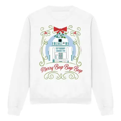 (L, White) Star Wars Unisex Adult Merry Beep Boop Beep R2-D2 Christmas Sweatshirt