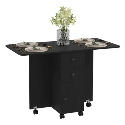 HOMCOM Folding Dining Table, Drop Leaf Table With Drawers Distressed Black