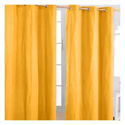 (W 137cm x Drop 182cm, Mustard Yellow) Plain Cotton Eyelet Curtains