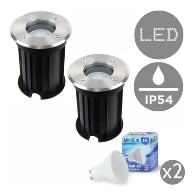 Pack of - Modern Bushed Chrome IP54 Rated Outdoor Garden Walk Over Lights - Complete with 5w GU1