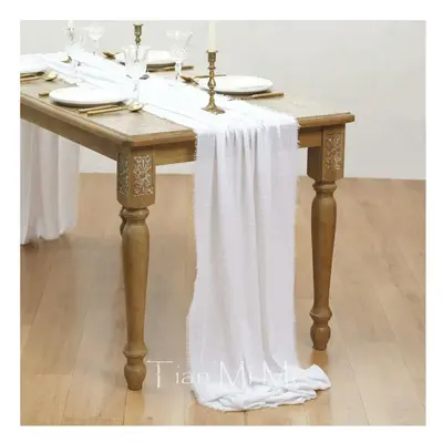 (62x1000cm, WHITE) Table Runner Rustic Cotton Gauze Cloth Dining Burlap Retro Burr Texture Vinta