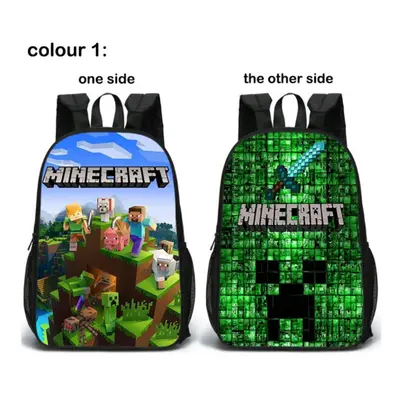 (C1) Minecraft School Bag Double-sided Backpack Kids Gift