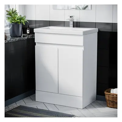 Nes Home White 600mm PVC Freestanding Bathroom Basin Vanity Unit