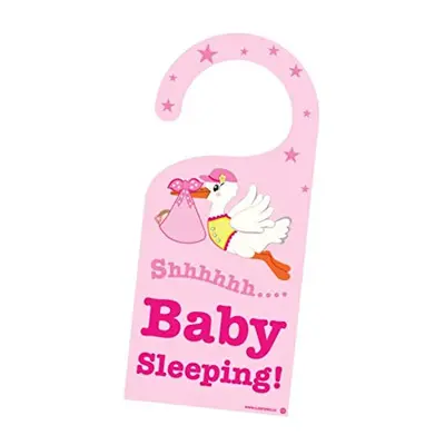 Cute News Baby Girl Sleeping Stork Door Hanger - Do Not Disturb or Knock - Newborn Sign - Great 