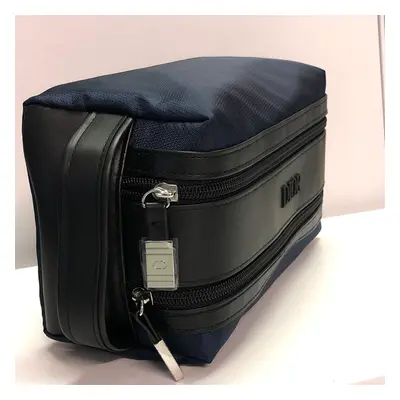 DIOR Navy & Black Mens Toiletry Bag Kit Pouch Travel Case Dual Zipper