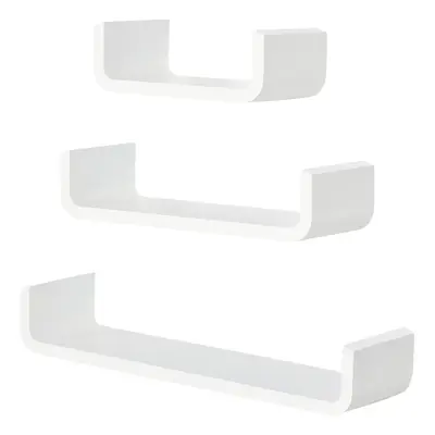 HOMCOM U Shaped Shelf Set Floating Wall Mounted White Hanging 3pc Display