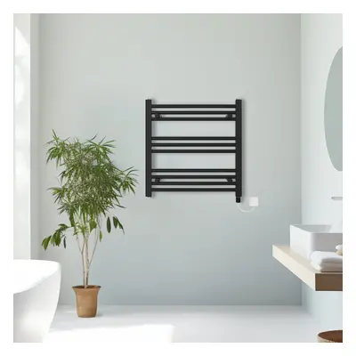 (Black, 600x600mm) Prefilled Electric Straight Heated Towel Rail Radiator Ladder Warmer