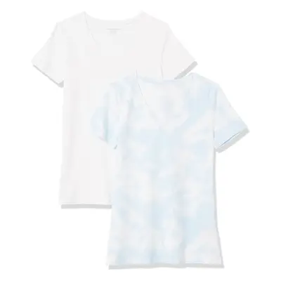 Women's Classic-Fit Short-Sleeve V-Neck T-Shirt, Pack of 2, Blue/White, Tie Dye, X-Small