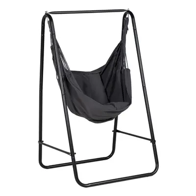 Outsunny Patio Hammock Chair w/ Stand, Hanging Chair w/ Cushion, Armrest, Grey