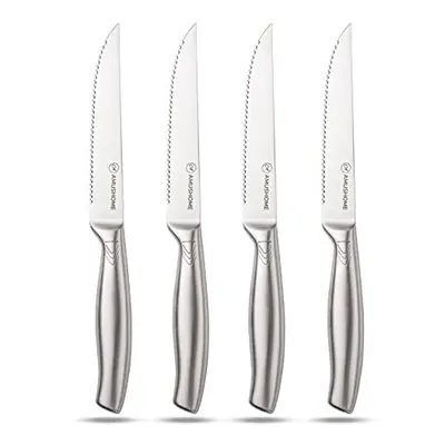 Steak Knives Set of Stainless Steel Steak Knife with Sharp Serrated Edge Ergonomic NonSlip Handl