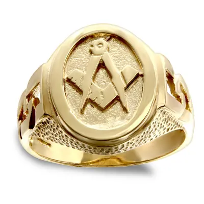 (S) Jewelco London Men's Solid 9ct Yellow Gold Curb Links Oval Masonic Ring