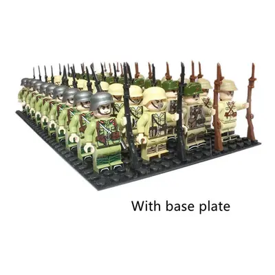 (G With base plate) 40pcs/lot WW2 Military Soldiers Array Nation Army Battle Building Blocks Bri