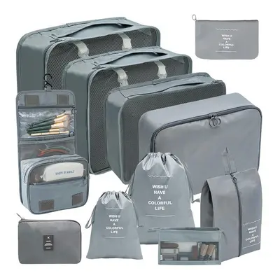 (Eleven piece set gray, suit) Hot Selling Amazon Waterproof Travel Storage Bag Set Of 70-80-90 P