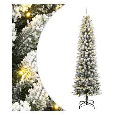 (With LEDs, cm) vidaXL Artificial Slim Christmas Tree with Flocked Snow Xmas Tree PVC and PE