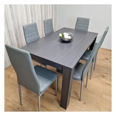 Dining Table and Chairs Black Dark Grey Grey Leather Chairs Wood Dining Set Furniture