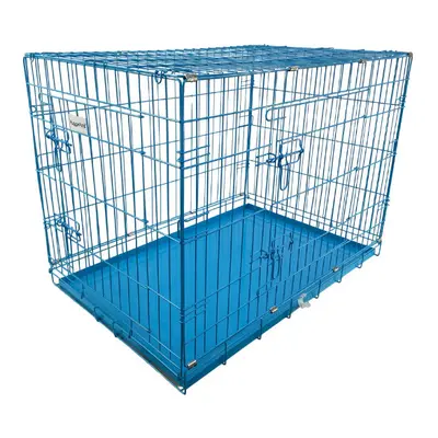 (Blue, Medium) HugglePets Dog Cage with Metal Tray