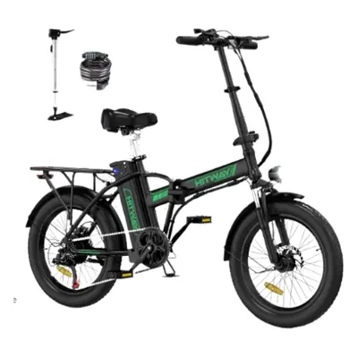 (Black + Green) HITWAY BK11 Electric Folding Bike, Fat Tire E Bike 250W 36V/11.2Ah Battery